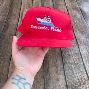 VTG 80's Pensacola Florida Red Trucker Style Snapback Hat Youth